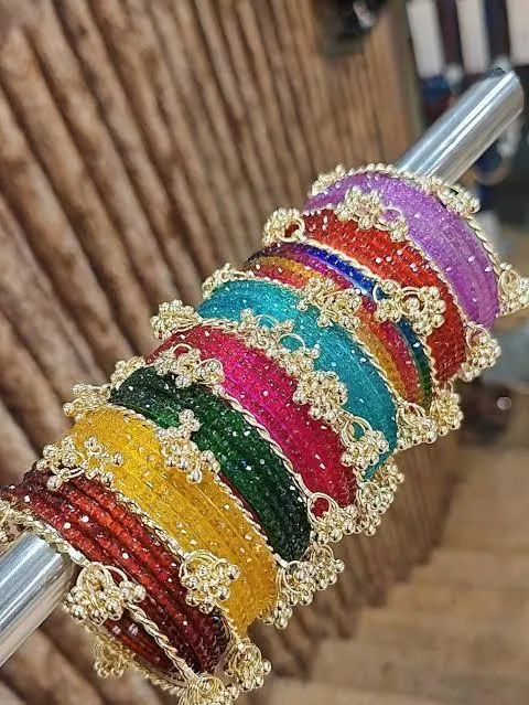 Multi Color Gemstone Kara Bangle Set