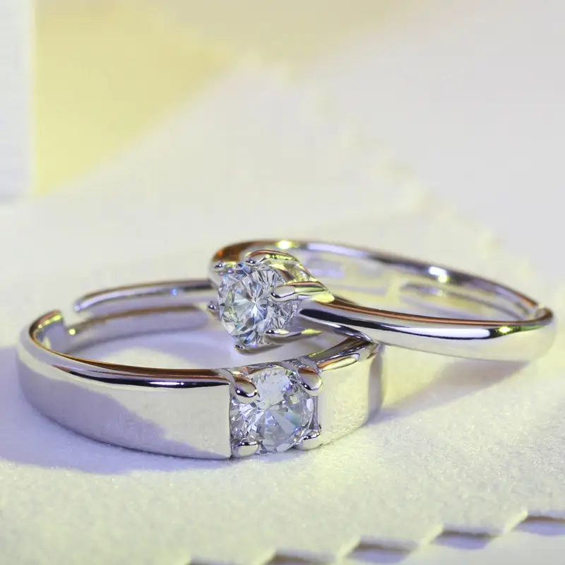 Korean Style Single Diamond Open Ring for Women Wedding