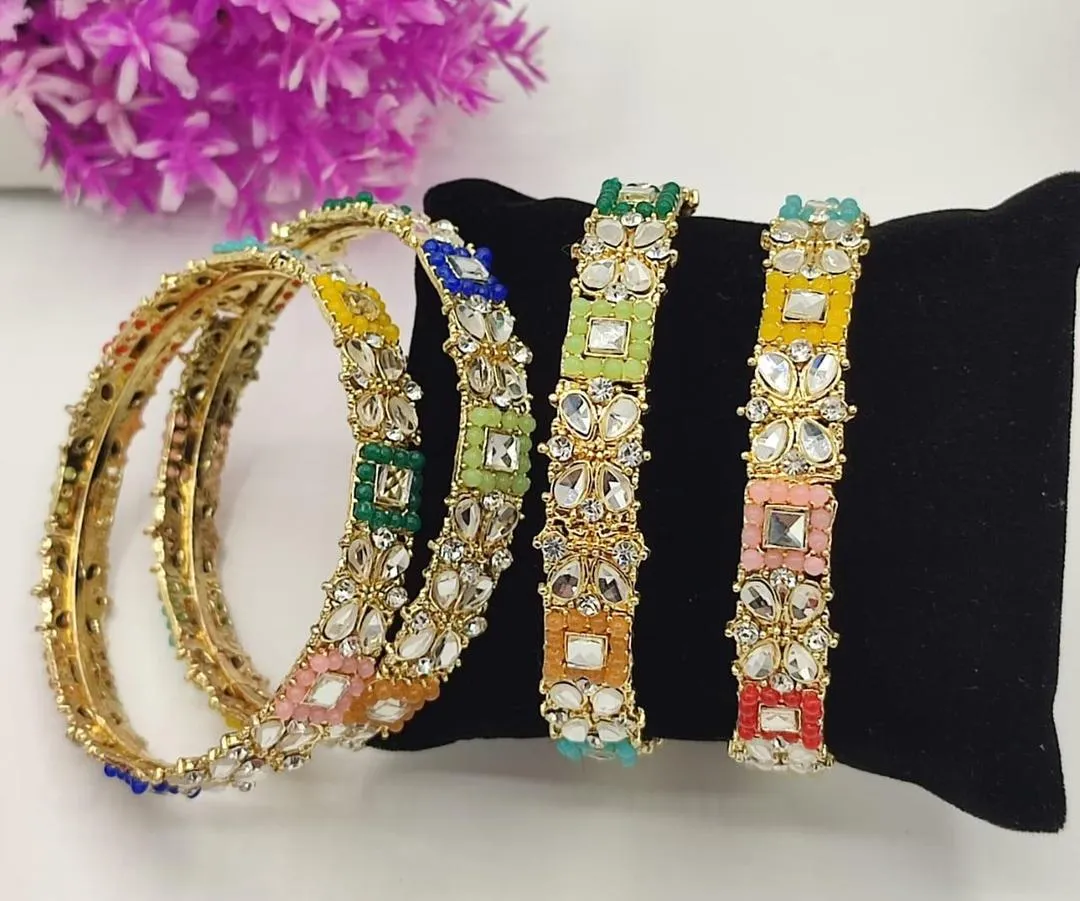 Multicolored Kundan Kara Bangles