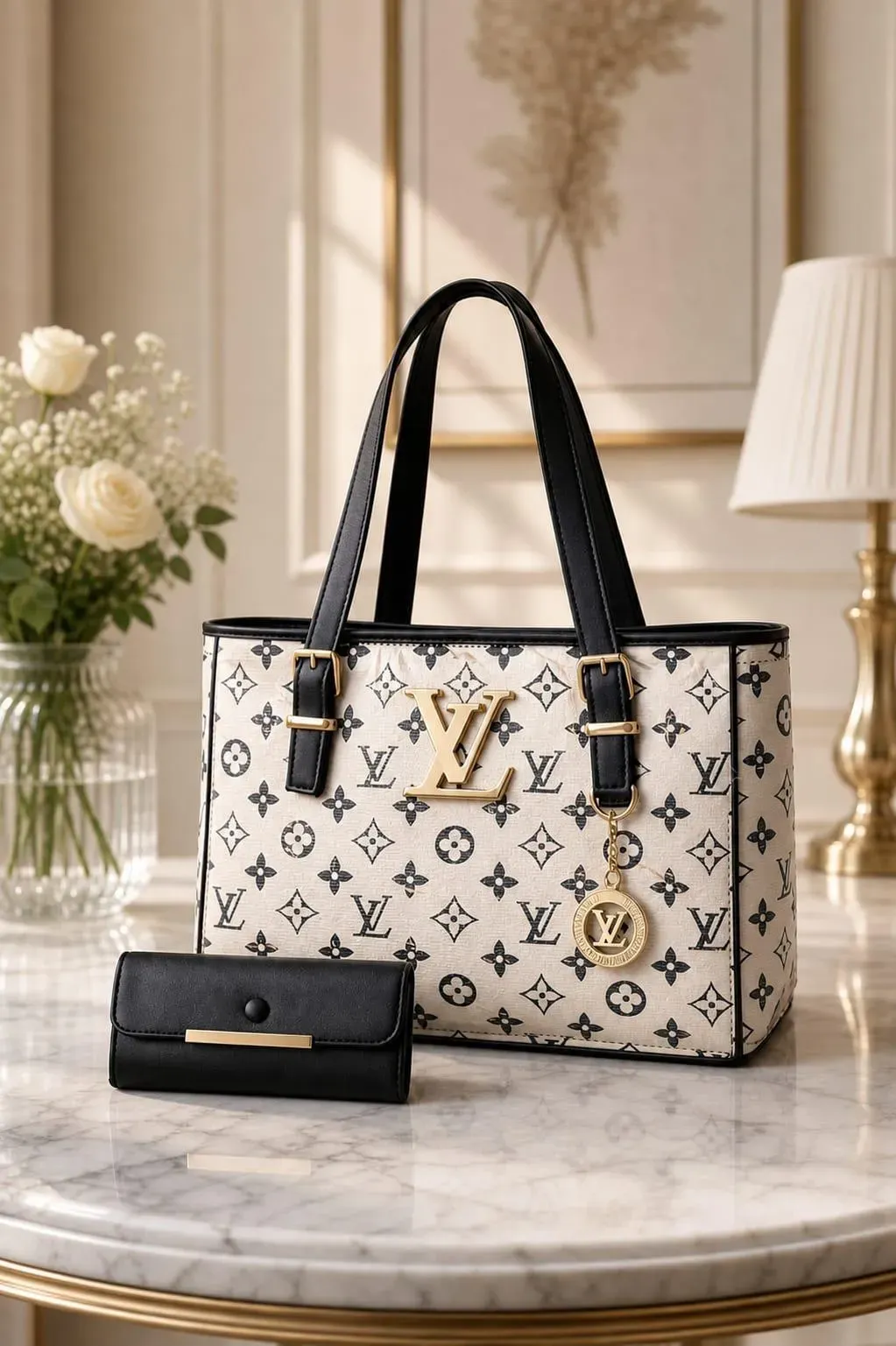 Louis Vuitton LV5070 Women's Shoulder Bag Set Brown White