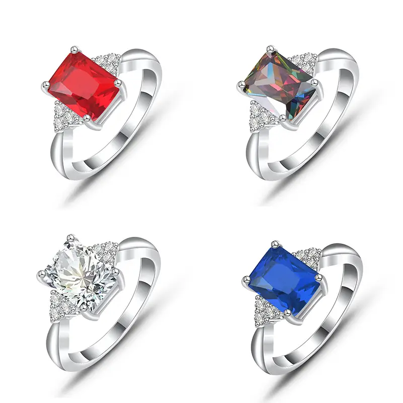 Red Zircon Inlaid Couple Ring