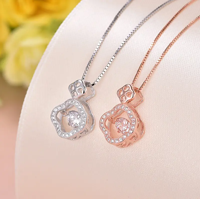 Silver Four-Leaf Clover Pendant with Micro Diamonds